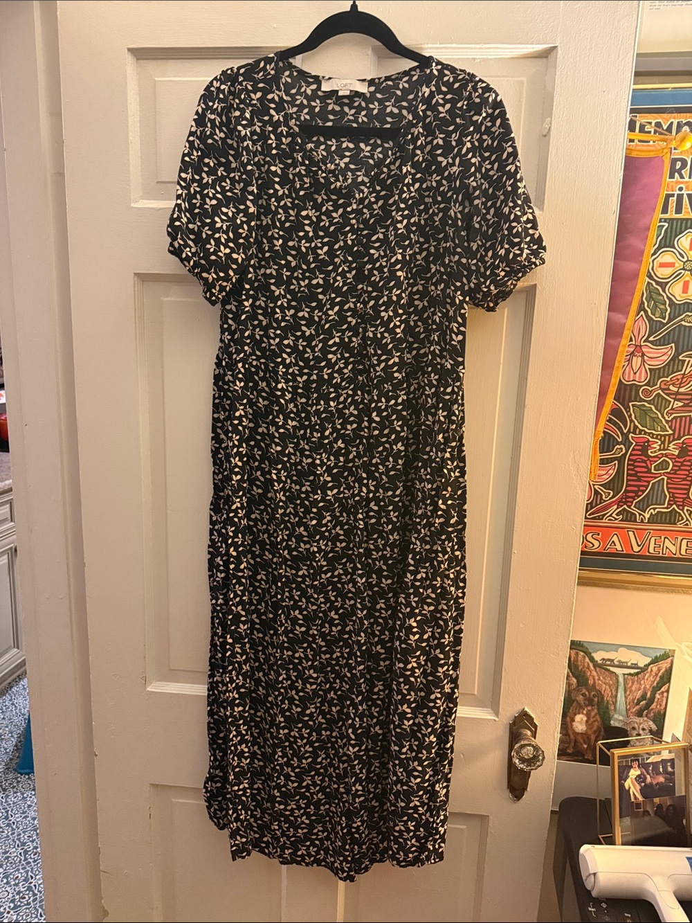 LOFT Black Maxi Dress with White Floral Print